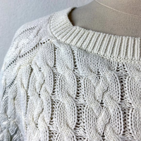 Caffe Marrakesh Sweater Over-Sized White Cotton Cable Knit Slouchy Pullover XL - Picture 3 of 7